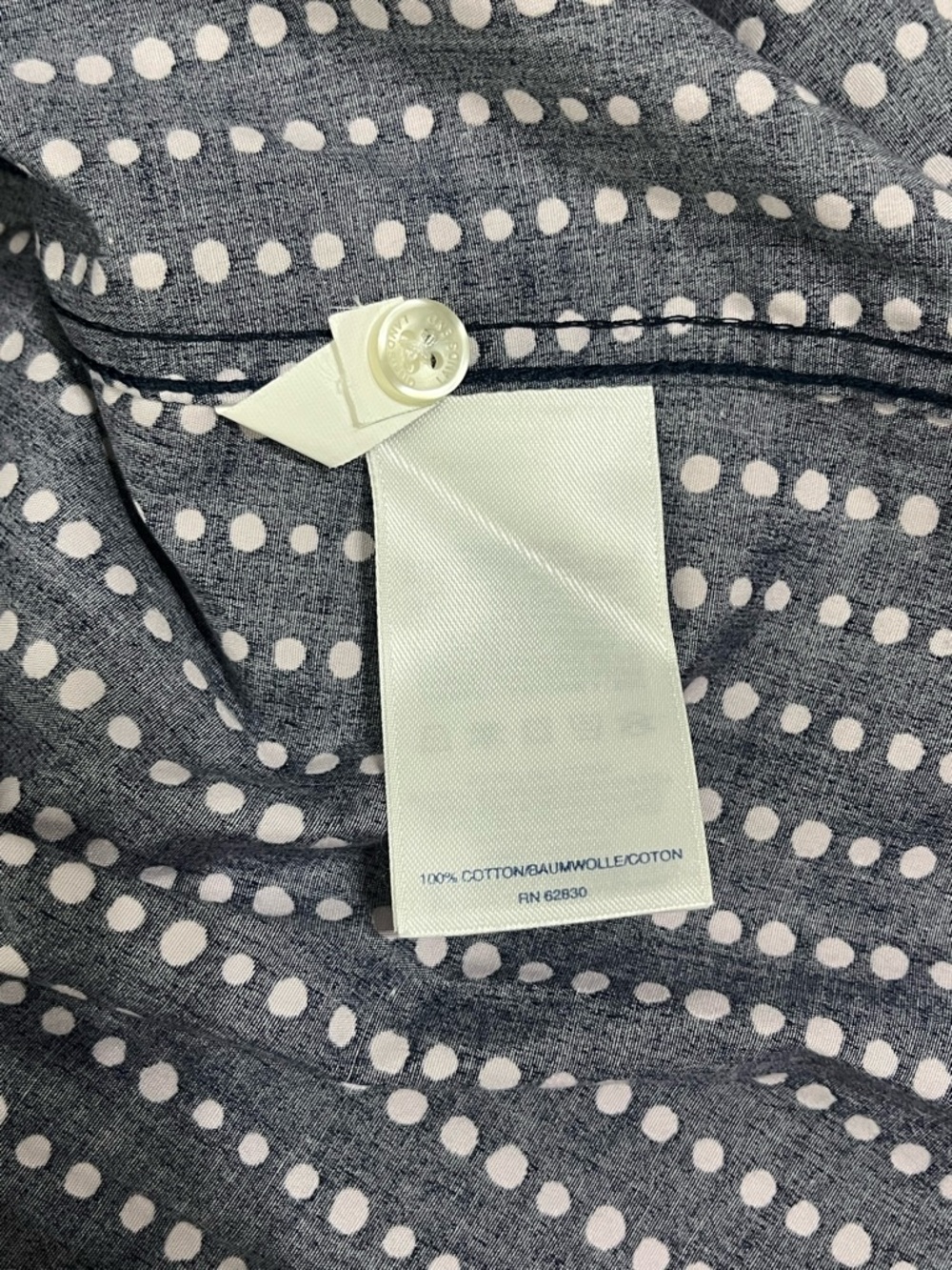 Lands' End Navy Sleeveless Button-Front Shirt with White Dot Stripes - Picture 6 of 6